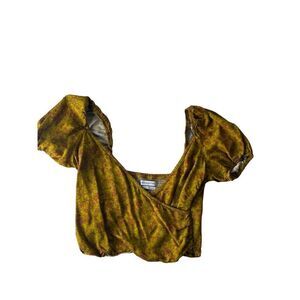 Urban Outfitters Beth Ruched Surplice Puff Sleeve Crop Top Yellow Floral
